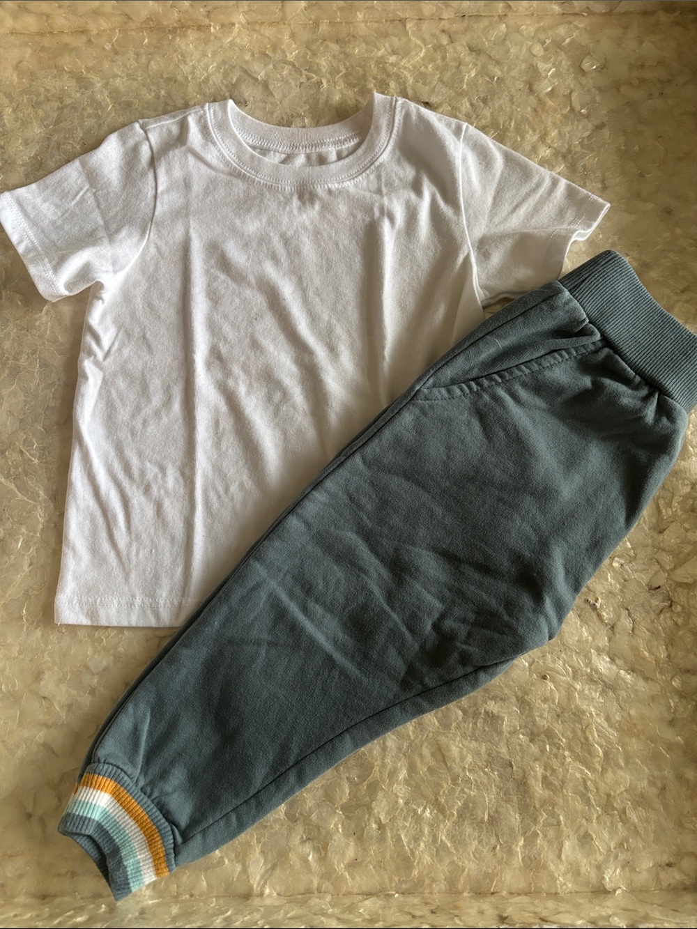 Garanimals White Tee and Teal Joggers Set with Striped Cuffs